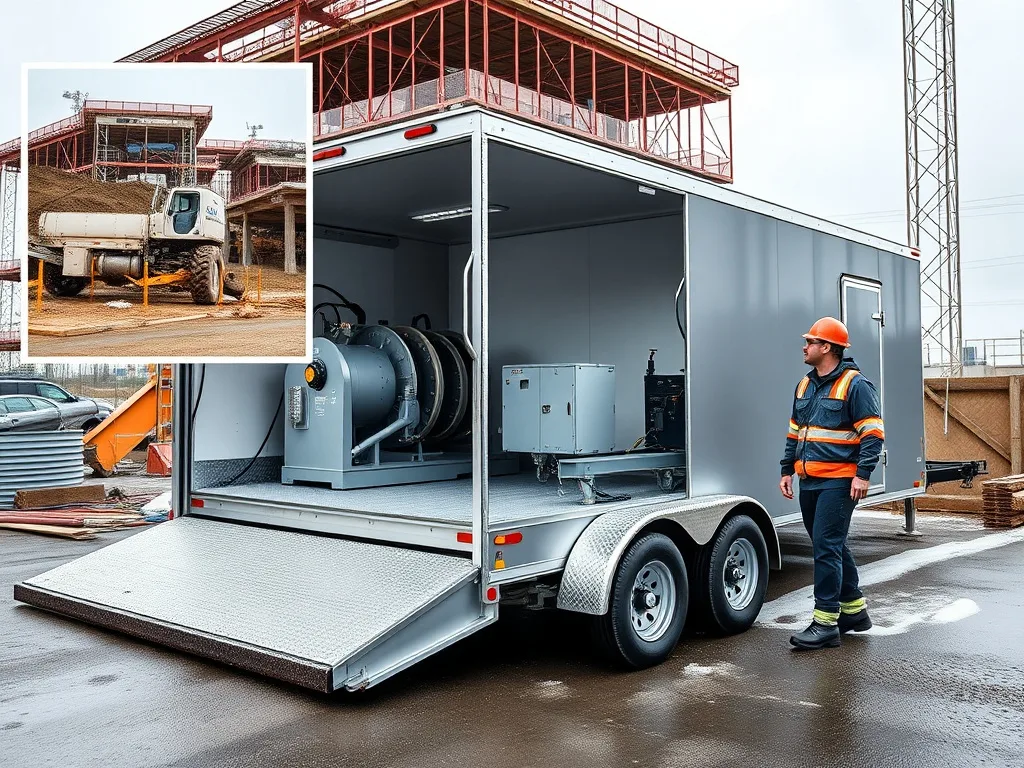Spray foam equipment trailer rig parked at a Canadian job site